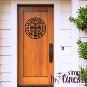 St. Benedict metal sign/door hanger wreath, Benedictine medal, Catholic steel sign, Catholic wreath, indoor outdoor art, liturgical sign