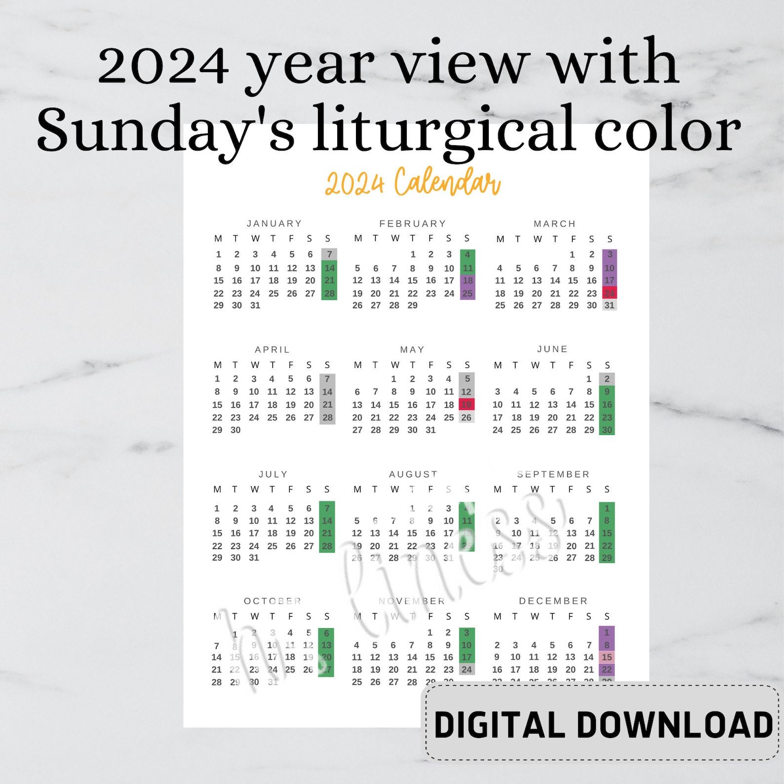 2024 Catholic Calendar DIGITAL DOWNLOAD Etsy