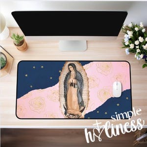 Our Lady of Guadalupe blue stars gold roses Desk Mat/ Catholic computer mat, Mother Mary desk decor, laptop mat, mouse pad, graduation gift