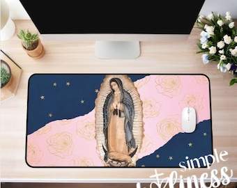 Onze-Lieve-Vrouw van Guadalupe blauwe sterren gouden rozen bureaumat/katholieke computermat, Mother Mary-bureaudecor, laptopmat, muismat, afstudeercadeau