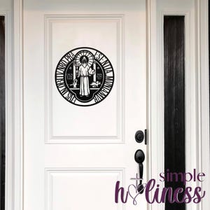 Benedictine Medal metal wall art/ St. Benedict door hanger, Catholic door wreath, Catholic wall art, fireplace decor, outdoor sign and decor