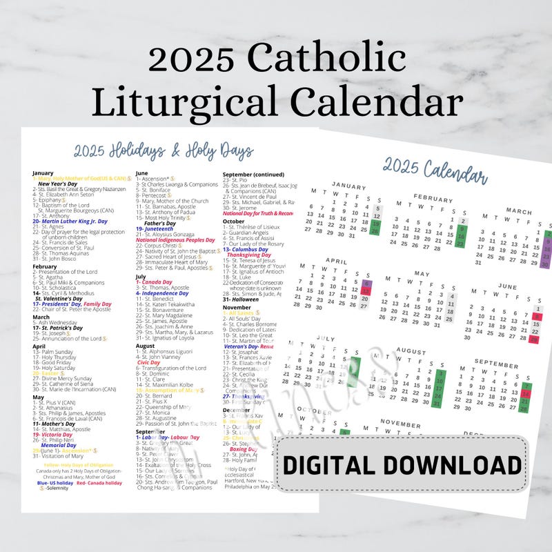 Catholic Church Calendar 2025 Etsy
