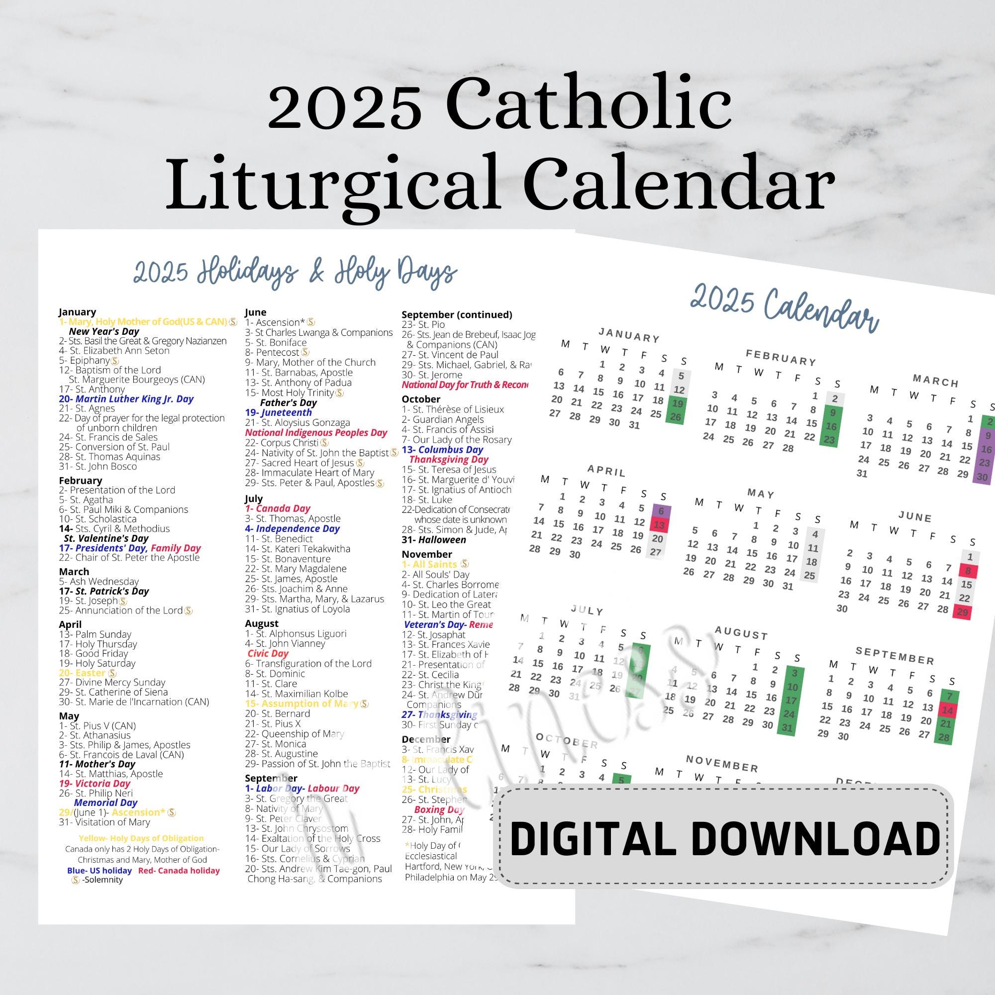 2025 Catholic Calendar- DIGITAL DOWNLOAD - Etsy