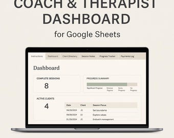 Tableau de bord de gestion des clients, thérapie et coaching | Session, suivi de buts | Système d'organisation simple pour la pratique