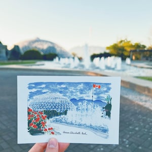 Postal / Postal de Vancouver / Queen Elizabeth Park / Acuarela diseñada / Arte de viaje