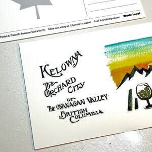 postale | postale de Kelowna C.-B. | Vin | Aquarelle conçue | Art de voyage