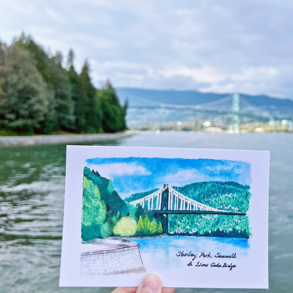 Postcard | Vancouver Postcard | Stanley Park | Watercolor Designed | Travel Art | Nature Art | City