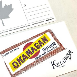 postale | postale d'Okanagan C.-B. | Oignon | Aquarelle conçue | Art de voyage
