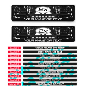 2x Personalized European License Plate Frames With Custom Text – White UV Print, Car Accessory Gift, Name or Phrase Plate Holder