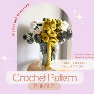 Crochet Bouquet Greenery Pattern Bundle: Eucalyptus, Ruscus, Baby's Breath, Bells of Ireland, PDF Digital Downloads, No-Sew Patterns