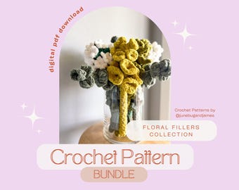Crochet Bouquet Greenery Pattern Bundle: Eucalyptus, Ruscus, Baby's Breath, Bells of Ireland, PDF Digital Downloads, No-Sew Patterns