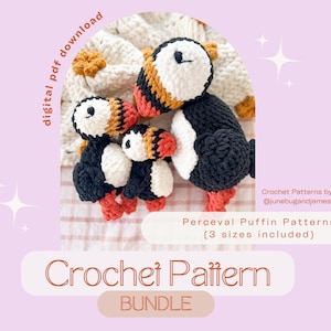 Crochet Puffin Pattern BUNDLE, Crochet Bird Pattern, Crocheted Puffin Amigurumi Pattern Bundle, Crocheted Puffin Plushie Bundles