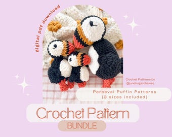 Crochet Puffin Amigurumi Pattern Bundle, 3 Sizes (Digital PDF)