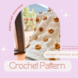 Crochet Flower Granny Square Blanket Pattern (Digital PDF)