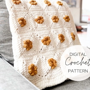 Crochet Flower Granny Square Blanket Pattern, Crochet Blanket Pattern, Crochet Afghan Pattern, Crochet Flower Blanket, Granny Square Blanket