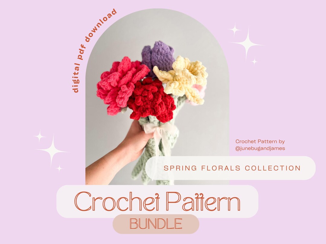 Crochet Flower Bouquet Pattern Bundle: Peony, Tulip, Daffodil, Geranium ...