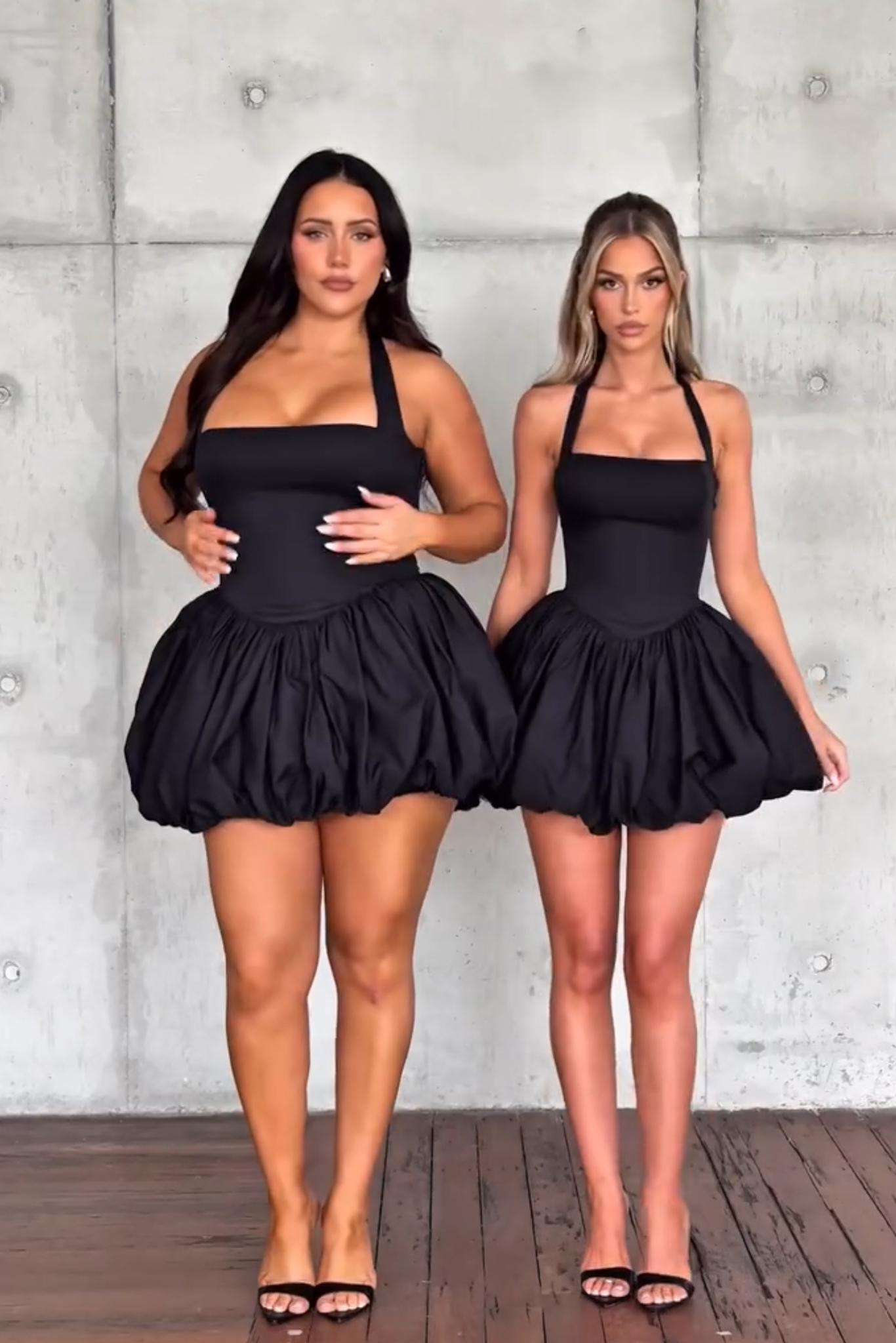 Balloon Hem Halter Mini Black Dress Balloon Hem Halter Mini Black Dress
