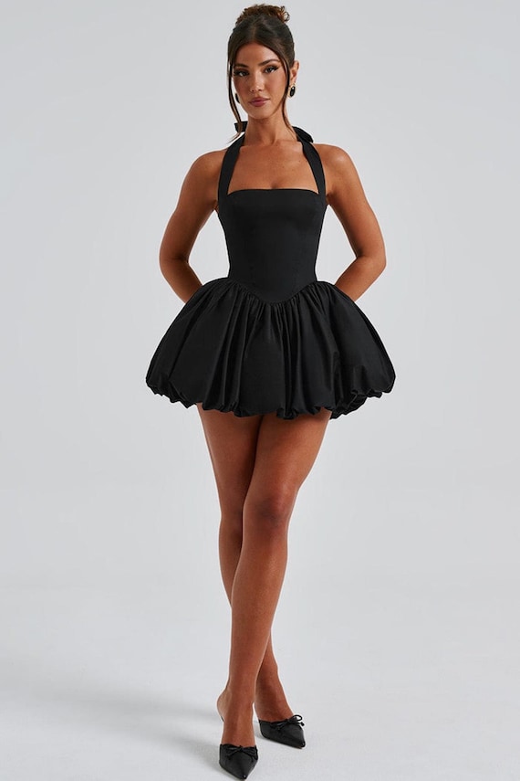 black balloon dress Black Cord Balloon Sleeve Bree Mini Dress