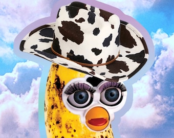 Holographic Furby Banana Cowgirl Sticker