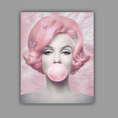 Halve cirkel ongeluk demonstratie Marilyn Monroe Pink Butterfly Bubble Gum Art Poster Print - Etsy