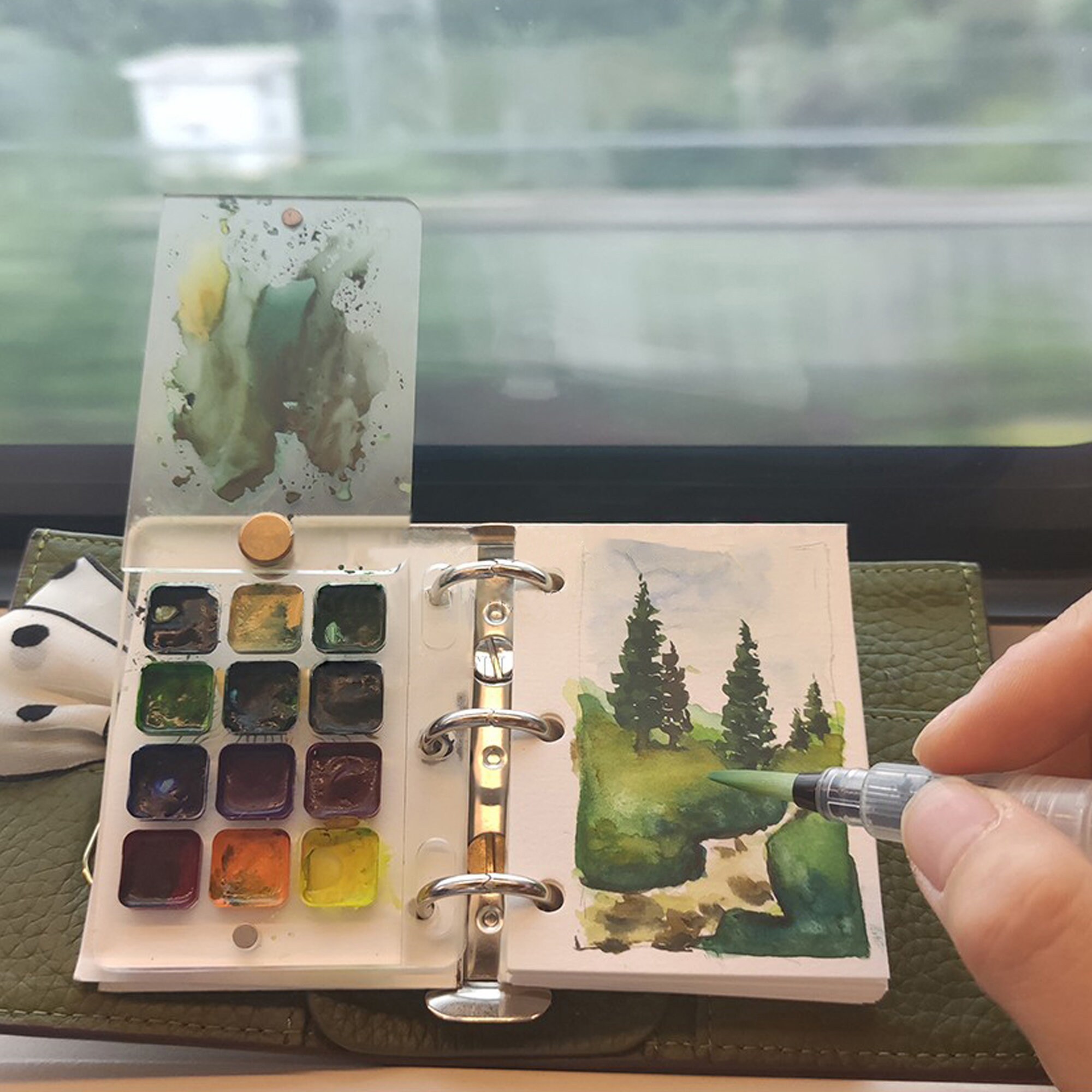 Mini Travel Palette 6 Colors. Watercolor Homemade Paint. Primary
