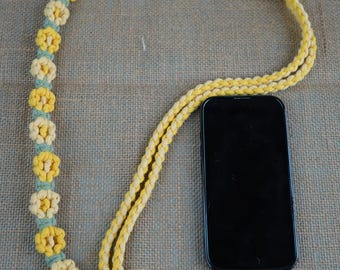 Correa para teléfono cruzada floral hecha a mano estilo bohemio, cordón ajustable de algodón para teléfono.
