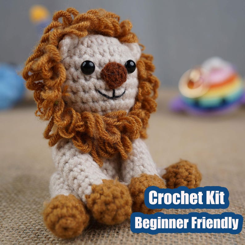 Lion Crochet Kit for DIY Beginners, Amigurumi Keychain, Craft Gift image 10