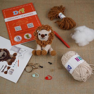 Kit de crochet de león para principiantes, kit de inicio de amigurumi fácil, con video imagen 9
