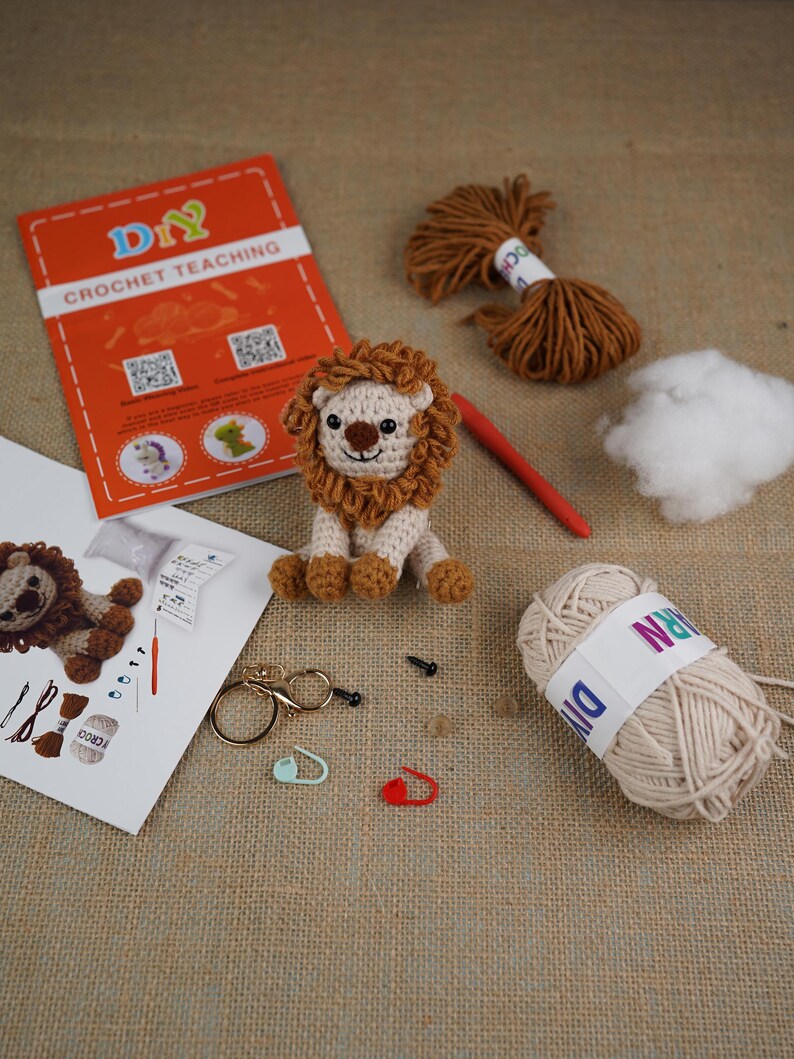 Kit de crochet de león para principiantes, kit de inicio de amigurumi fácil, con video imagen 9