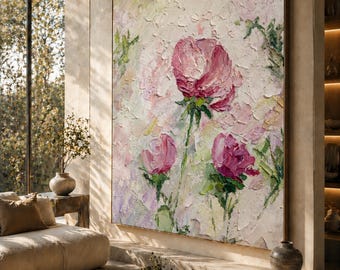 Custom Floral Impasto Oil Painting, hand painted Original Large Abstract Textured Wall Art