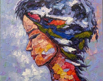 Impasto Woman Portrait Painting, Thick Texture Oil Art, 3D Modern Wall Art, Luxury Gift