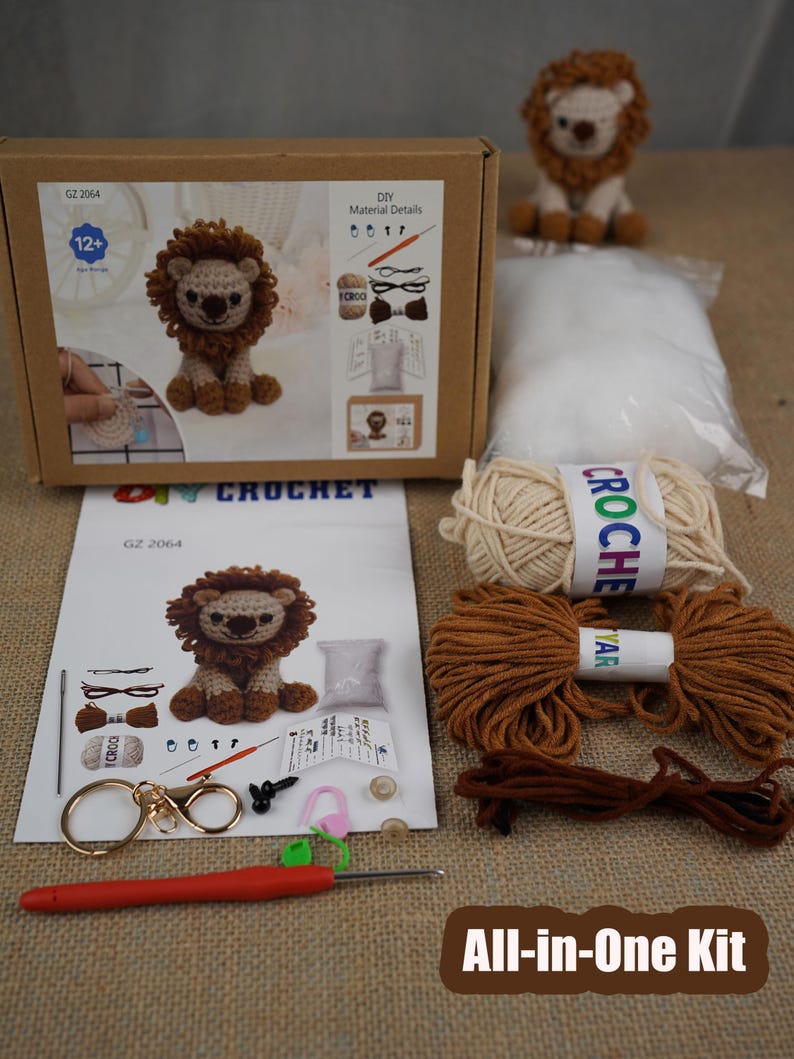 Kit de crochet de león para principiantes, kit de inicio de amigurumi fácil, con video imagen 8