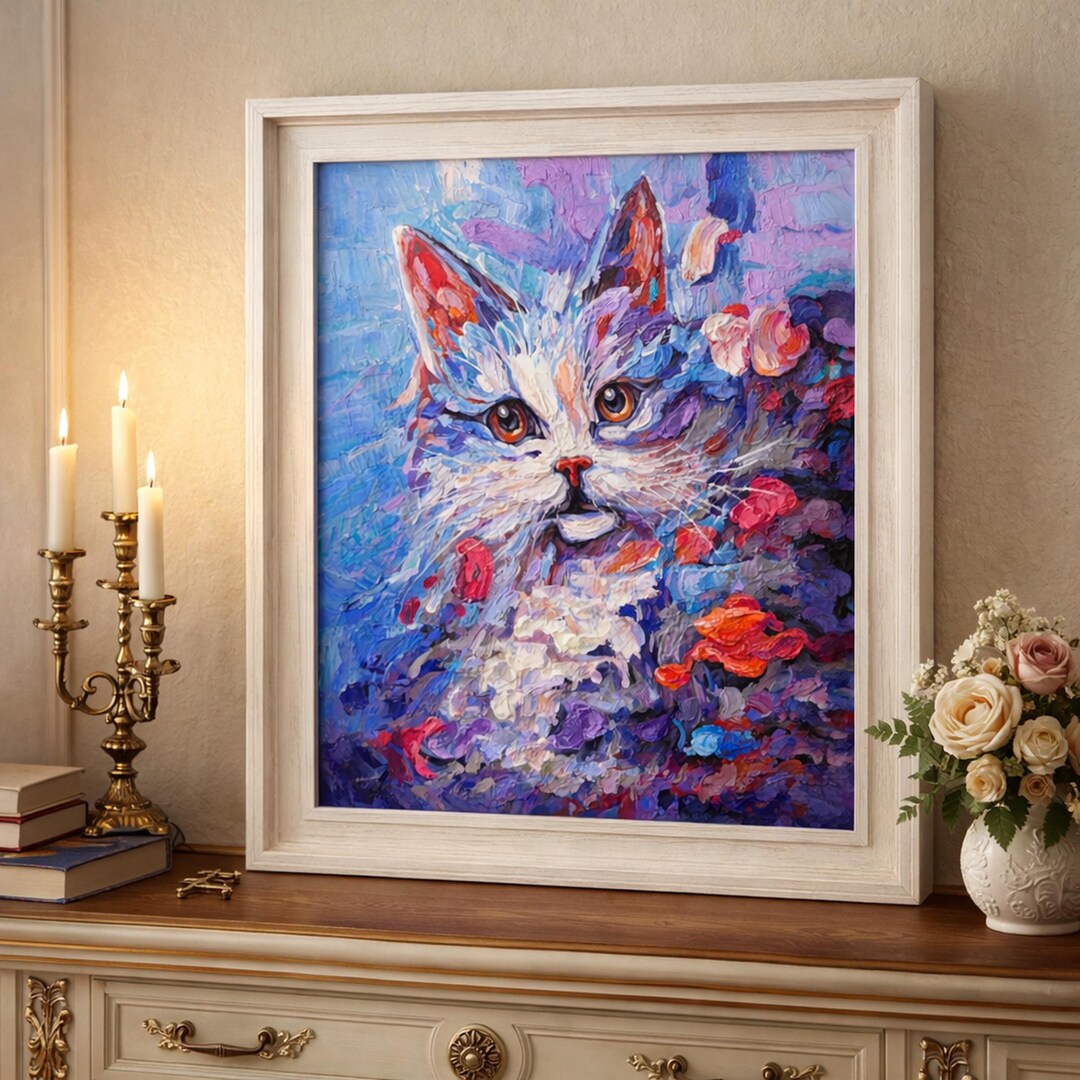 Custom Impasto Cat Painting , Original Handmade Oil Painting Canvas ...