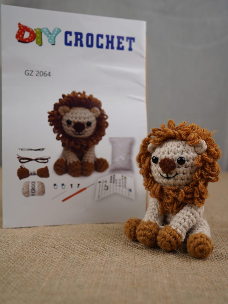 Kit de crochet de león para principiantes, kit de inicio de amigurumi fácil, con video imagen 12