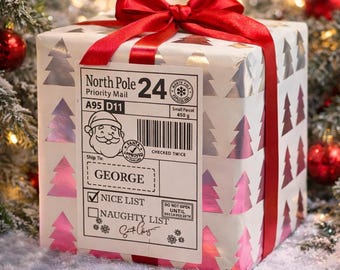 Personalised Christmas Santa Postage Labels - Nice List - Pack of 5