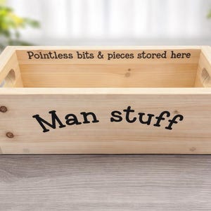 Men's Novelty Wooden Storage Box, 'Man Stuff' Design