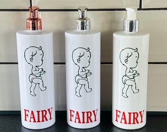 Fairy Washing Up Liquid Kitchen Soap Dispenser 500ml - Reusable Pump Bottle - Kitchen Sink Décor - New Home Gift