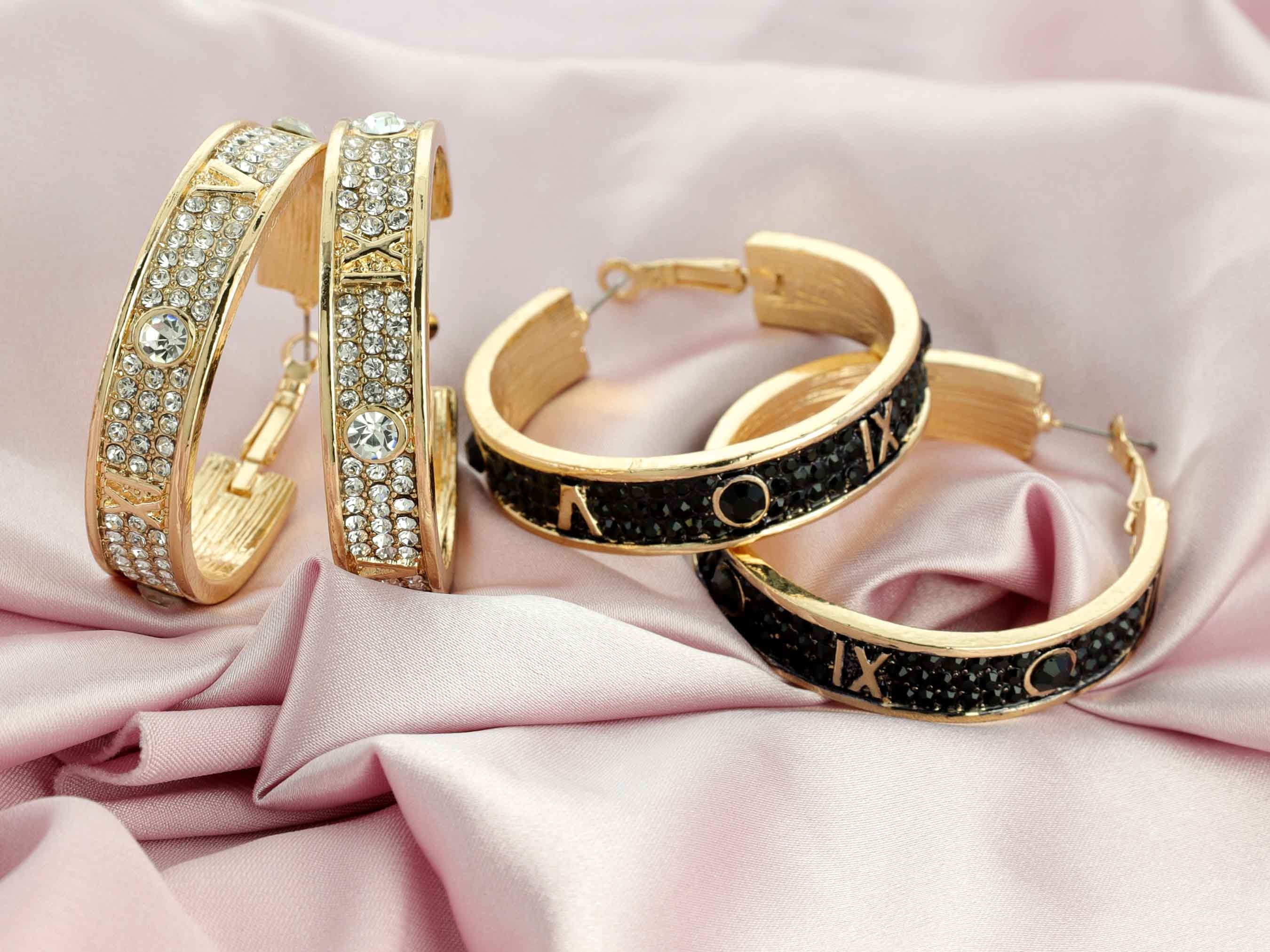 Fashion Roman Numeral Gold Hoop Earrings Inspired Luxury Glam 