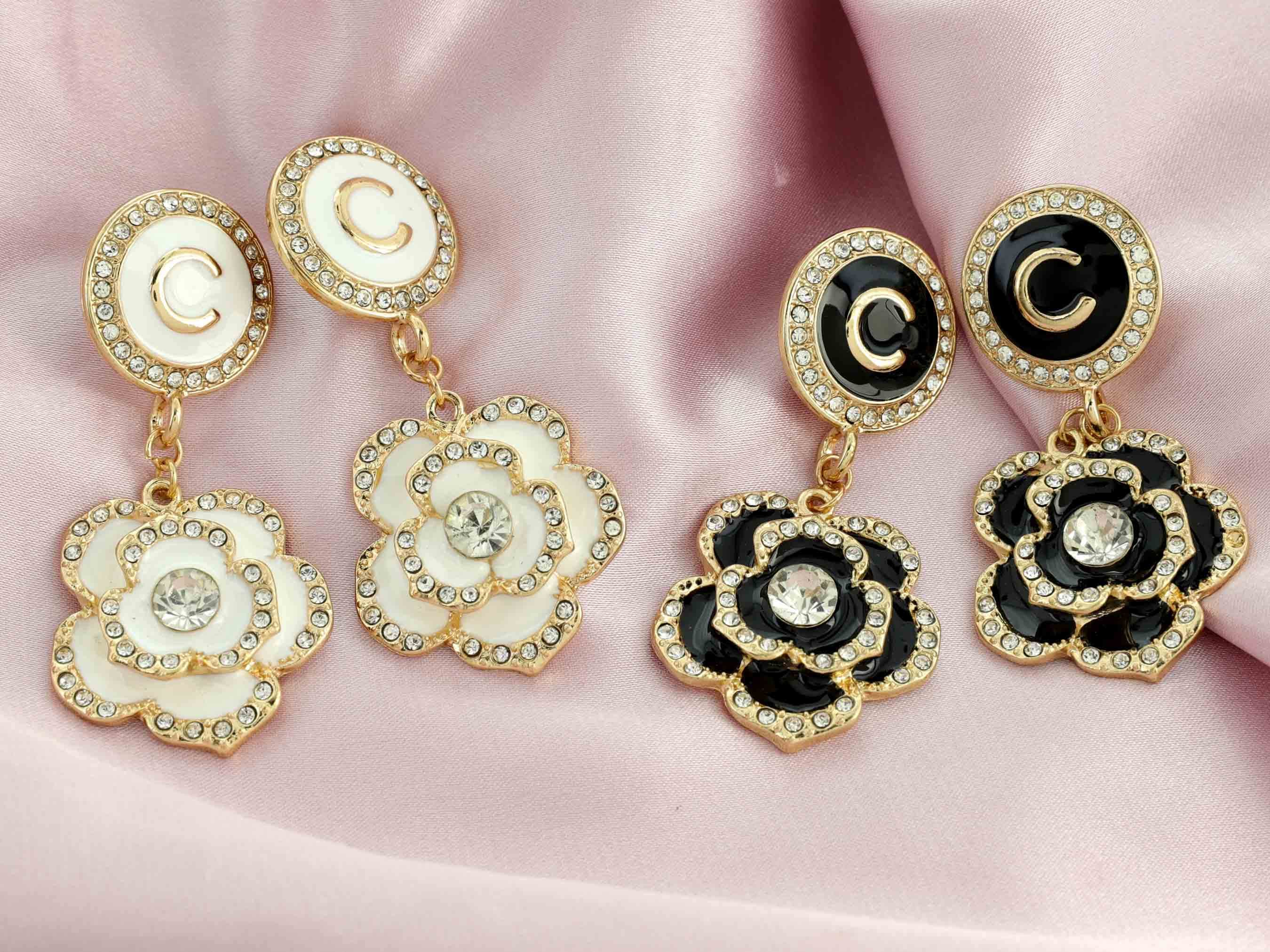 White Button Earrings