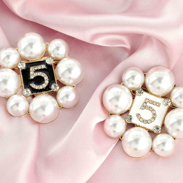 Fashion Number 5 Bling Crystal Rhinestone Pearl Brooch Pin Luxury Glam Evening Gift Jewelry