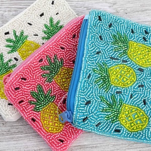 Handmade Seed Beaded Tropical Pineapple Coin Bag Purse Boho Summer Vacation Beach Ocean Bead Accessories Gift