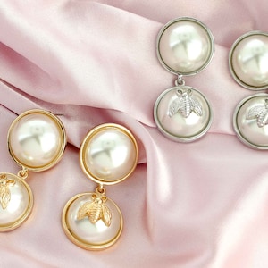 Fashion Bee Pearl Drop Earrings Luxury Glam Evening Jewelry