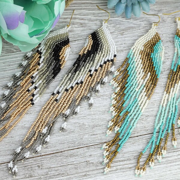 Bead Fringe Earrings Etsy