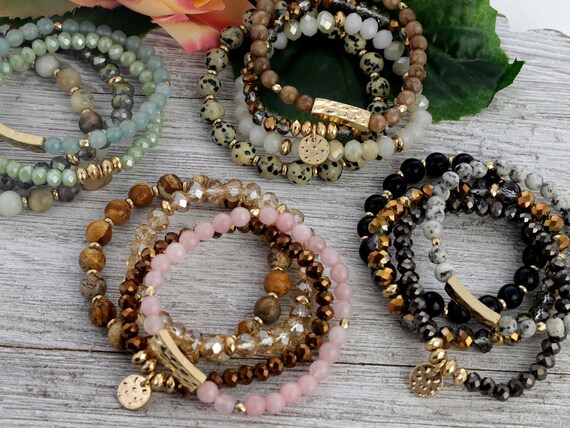 6Sets Bohemian Stackable Bead Bracelets for Women Stretch