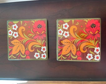 Repurposed Floral Resin Hotplate Trivets - Fall Colors, Set of 2