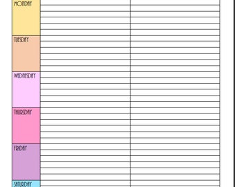 Printable Blank Weekly Calendar Color