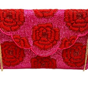 Rose Red  / Seed Bead Clutch / Derby / Day Out / Spring Handbag