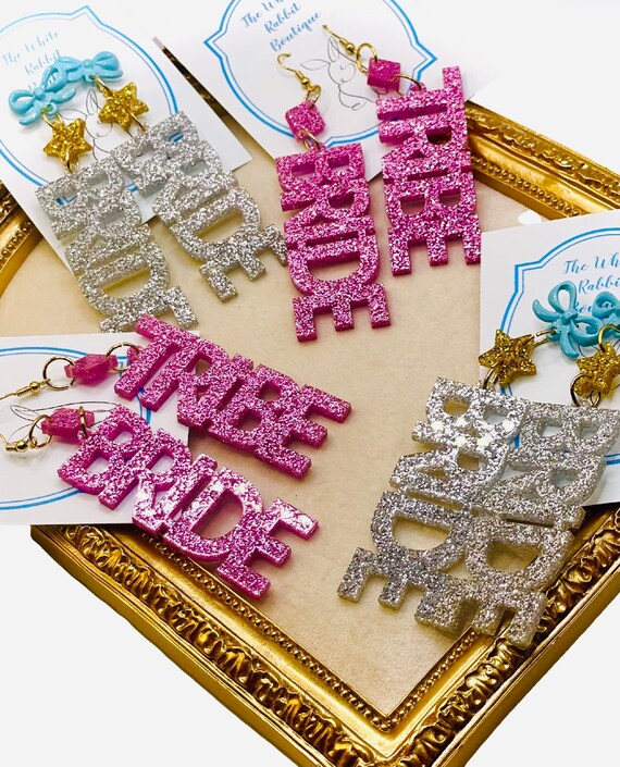 Bride word earrings deals