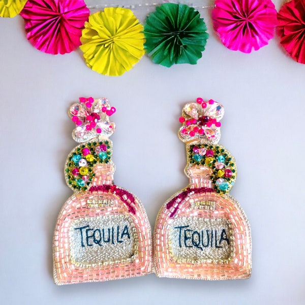 Tequila Bottle Earrings / Seed and Tube Bead Earrings / Spring Break / Fiesta / Party / Celebration / Gift for her