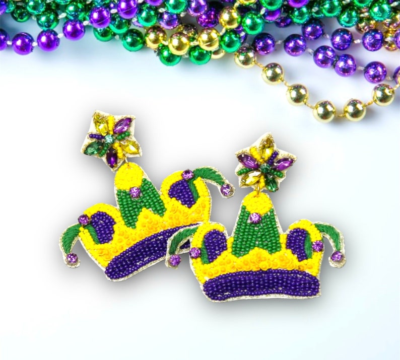 Golden Lily Mardi Gras Crown Earrings main image 1